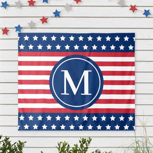 Anfänglich Red White Blue Custom Monogram Wandteppich