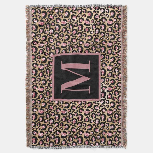 Anfänglich rosa Goldkäse/Leopard-Monogramm Decke (Vorderseite Vertikal)
