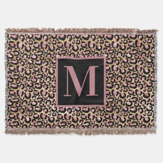 Anfänglich rosa Goldkäse/Leopard-Monogramm Decke (Vorderseite)