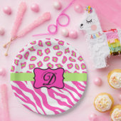 Anfänglich rosa Zebra Leopard Hautmonogramm Pappteller (Party)