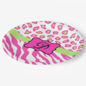 Anfänglich rosa Zebra Leopard Hautmonogramm Pappteller (Schrägansicht)