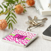 Anfänglich rosa Zebra Leopard Hautmonogramm Schlüsselanhänger (Seite)