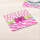 Anfänglich rosa Zebra-Leopard-Monogramm Rechteckiger Pappuntersetzer (angewinkelt)
