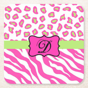 Anfänglich rosa Zebra-Leopard-Monogramm Rechteckiger Pappuntersetzer