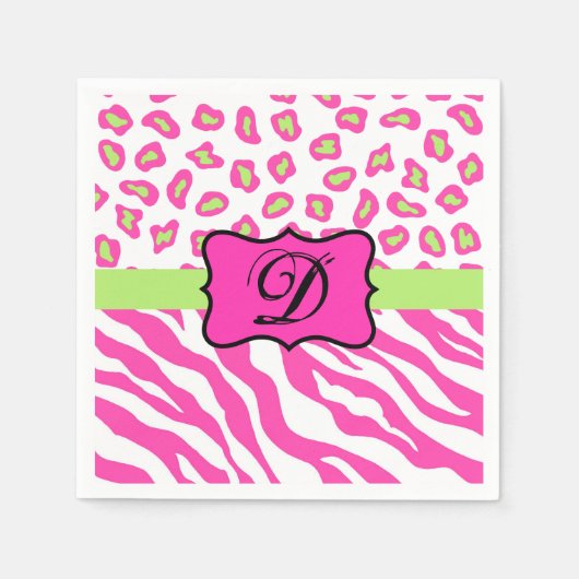 Anfänglich rosa Zebra-Leopard-Monogramm Serviette (Vorderseite)