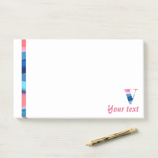 Anfängliche Anmerkungen zu Monogramm V Korallenbla Post-it Klebezettel (Auf Schreibtisch)