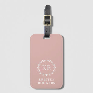 Anfängliche Blush Pink Laurel Wreath Monogram Gepäckanhänger