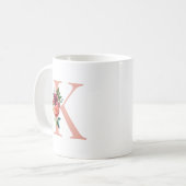 Anfängliche Blush- und Burgundy Floral Monogram Kaffeetasse (Vorderseite Links)