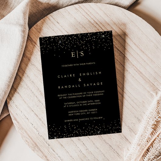 Anfängliche Hochzeit der Monogram-Glitzer-Nachname Einladung