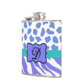 Anfängliche Lava White Zebra Leopard Skin Monogram Flachmann (Links)