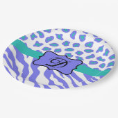 Anfängliche Lava White Zebra Leopard Skin Monogram Pappteller (Schrägansicht)
