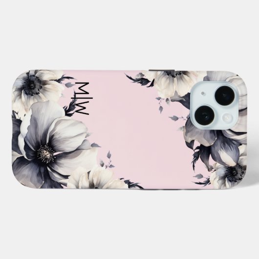 Anfängliche Monogramm Blush Pink Floral Case-Mate iPhone Hülle (Rückseite (Horizontal))