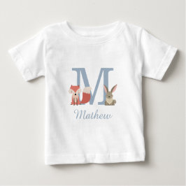 Anfängliche Monogramm für Woodland Animals Blue Ba Baby T-shirt