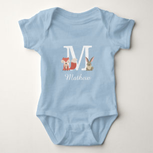 Anfängliche Monogramm für Woodlandtiere Baby Strampler