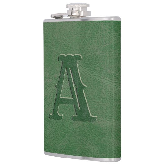 Anfängliche Rustikal-Grünleder-Textur Flachmann (Links)