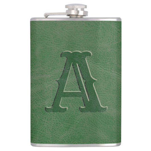 Anfängliche Rustikal-Grünleder-Textur Flachmann (Vorderseite)