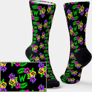 Anfängliche, tropische Hibiskus-Blume in Schwarz h Socken