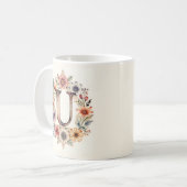 Anfängliche U-Blume Boho Blumen-Tasse Kaffeetasse (Vorderseite Links)