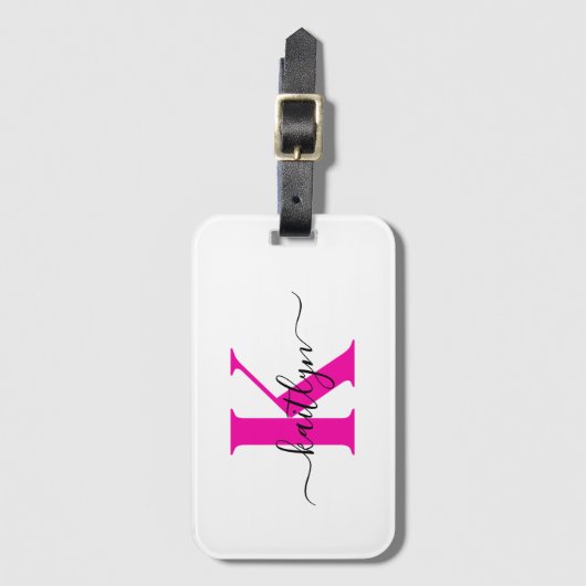 Anfänglicher Mit Monogramm Name in Pink Gepäckanhänger (Vorderseite Vertikal)
