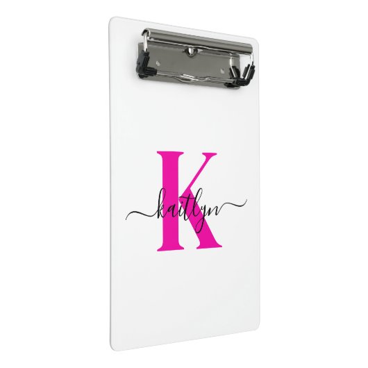Anfänglicher Mit Monogramm Name in Pink Mini Klemmbrett (Schrägansicht)