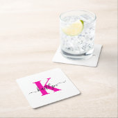 Anfänglicher Mit Monogramm Name in Pink Rechteckiger Pappuntersetzer (Vor Ort)