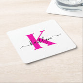 Anfänglicher Mit Monogramm Name in Pink Rechteckiger Pappuntersetzer (angewinkelt)