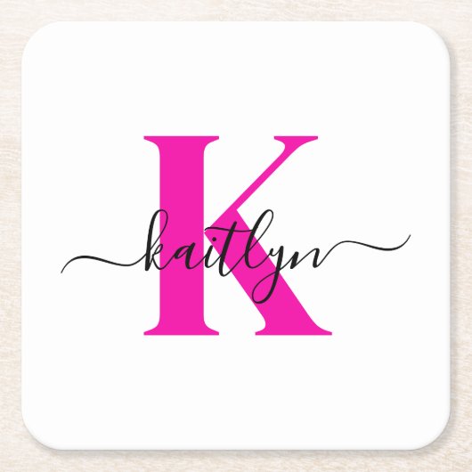Anfänglicher Mit Monogramm Name in Pink Rechteckiger Pappuntersetzer (Vorderseite)