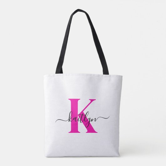 Anfänglicher Mit Monogramm Name in Pink Tasche (Rückseite)