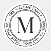 Anfänglicher Monogram Minimum White Return Address Runder Aufkleber (Vorderseite)