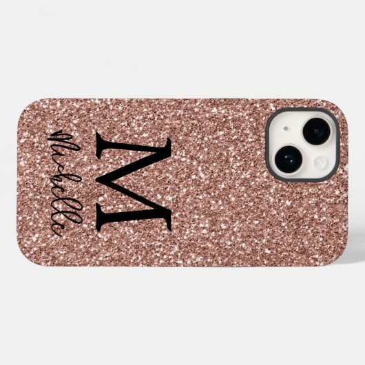 Anfänglicher Name der Rose Gold Glitzer Monogram Case-Mate iPhone Hülle (Rückseite (Horizontal))