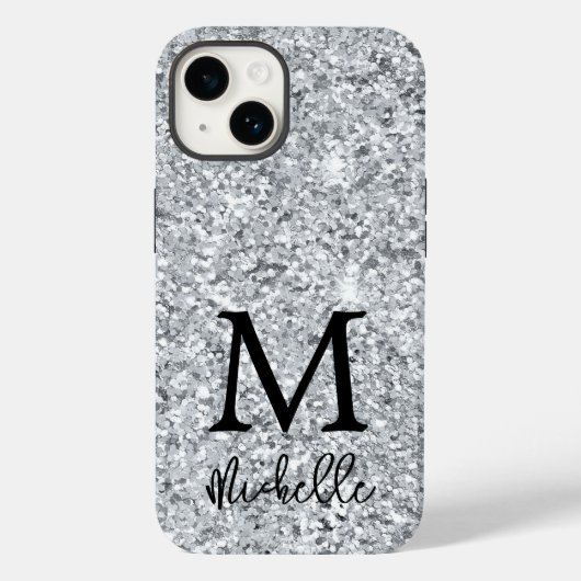 Anfänglicher Name des Silver Glitzer Monogram Case-Mate iPhone Hülle (Rückseite)