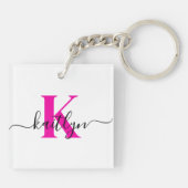 Anfänglicher Name Mit Monogramm in Pink Schlüsselanhänger (Rückseite)