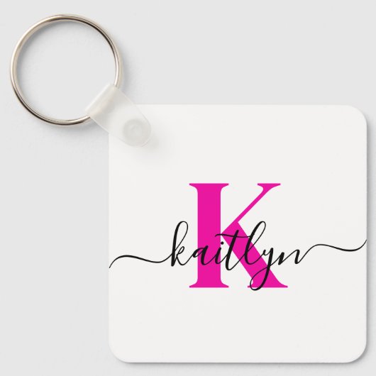 Anfänglicher Name Mit Monogramm in Pink Schlüsselanhänger (Vorderseite)