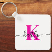 Anfänglicher Name Mit Monogramm in Pink Schlüsselanhänger (Vorderseite)