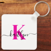 Anfänglicher Name Mit Monogramm in Pink Schlüsselanhänger (Rückseite)