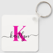Anfänglicher Name Mit Monogramm in Pink Schlüsselanhänger (Rückseite)