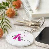 Anfänglicher Name Mit Monogramm in Pink Schlüsselanhänger (Vorderseite rechts)