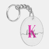 Anfänglicher Name Mit Monogramm in Pink Schlüsselanhänger (Vorderseite links)