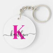 Anfänglicher Name Mit Monogramm in Pink Schlüsselanhänger (Rückseite)
