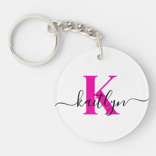 Anfänglicher Name Mit Monogramm in Pink Schlüsselanhänger (Vorderseite)