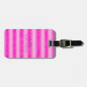 Anfänglicher Name Rosa Glitzer Streifen Gepäckanhänger (Vorderseite horizontal)
