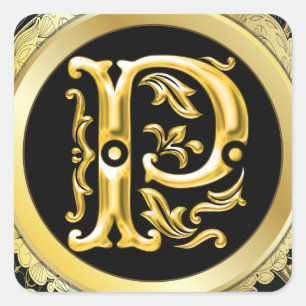 Anfänglicher P-Square-Aufkleber in Gold Quadratischer Aufkleber
