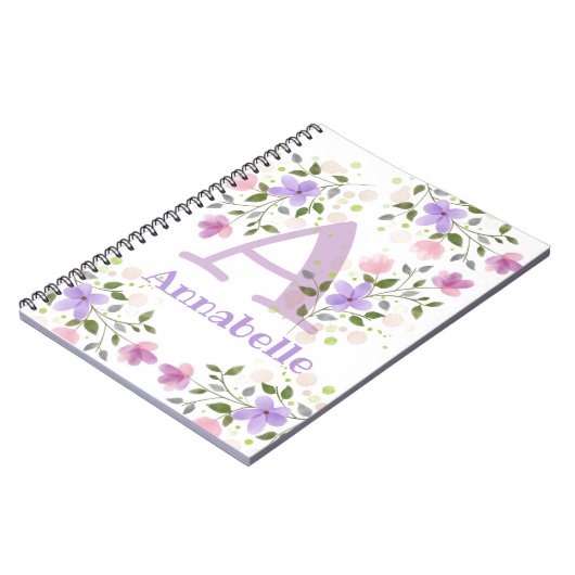 Anfänglicher Plus Name Annabelle mit Blume Notizblock (Linke Seite)
