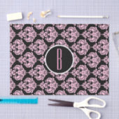 Anfänglicher Schwarz-Rosa-Glam-Damask Monogramm-Bu Seidenpapier (Handwerk)