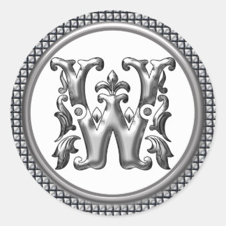 Anfänglicher W-Rundaufkleber in Silber Runder Aufkleber