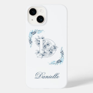 Anfängliches "D" Blaues Monogramm Ruhige Blumen Case-Mate iPhone 14 Hülle