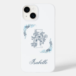 Anfängliches "I" Blaues Monogramm Ruhige Blumen Case-Mate iPhone 14 Hülle