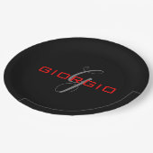 Anfängliches Monogramm - Anfänglich schwarz rot - Pappteller (Schrägansicht)