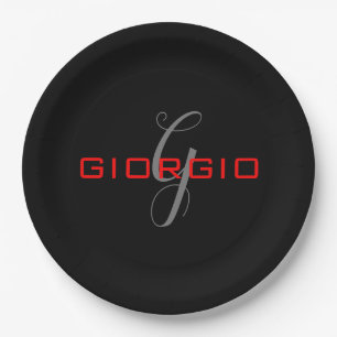 Anfängliches Monogramm - Anfänglich schwarz rot -  Pappteller