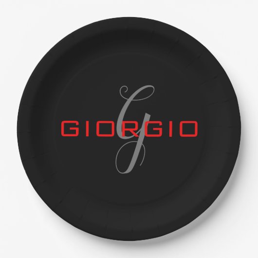 Anfängliches Monogramm - Anfänglich schwarz rot - Pappteller (Vorderseite)